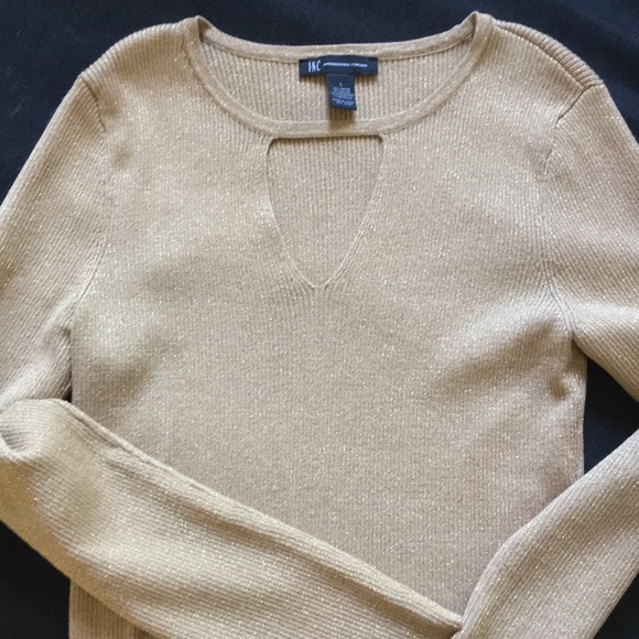 INC Gold Knit V Neck Sweater Size L - Picture 2 of 7